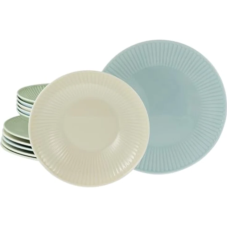 Creatable Tafelservice Valencia, 12-teilig, lebensmittelecht, stapelbar, Keramik, Creme, Pastellgrün, Pastellblau – Bild 1
