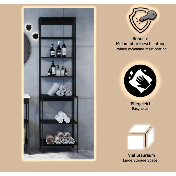trendteam smart living - Lorin - Hochregal - Schwarz - Standregal mit 6 offenen Fächern - (BxHxT) 51 x 190 x 30 cm - bietet viel Stauraum – Bild 6