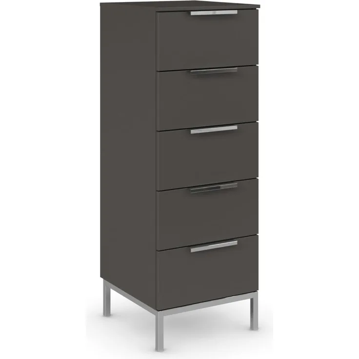 Rauch Möbel Flipp, Nachttisch für Schlafzimmer, Kinderzimmer, Wohnzimmer, Flur, Garderobe, 5 Schubladen, mit Softclose Funktion, Griffe und Metallkufe Chrom, Farbe Graphit, Schwarz, Breite 40 cm