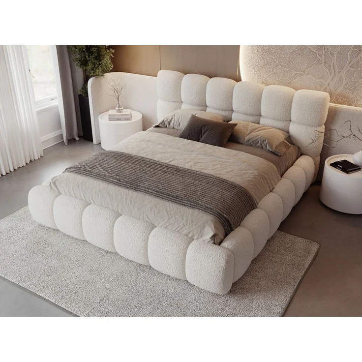 GRAINGOLD Modo Polsterbett 120x200, Doppelbett mit Kopfteil, groß Stauraum, Bouclé-Stoff, Beige – Bild 3