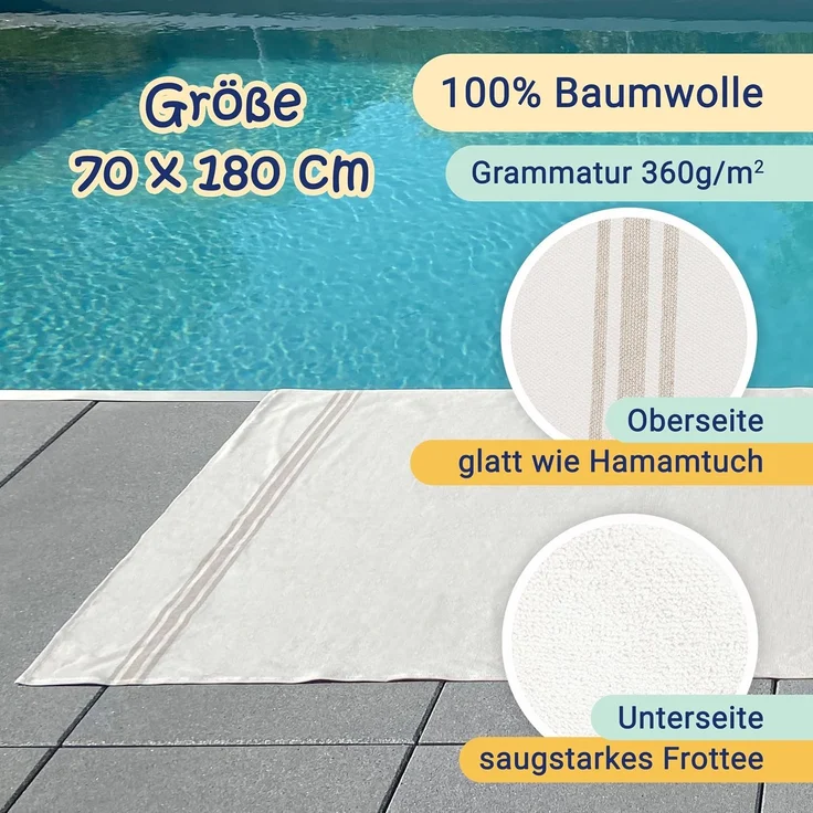 ZOLLNER Strandtuch, Hamamtuch, 70x180 cm, 100% Baumwolle, beige-braun gestreift – Bild 4