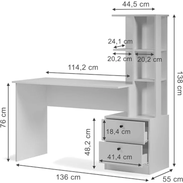 Esstisch Denton Weiß 136 x 55 cm mit 2 Schubladen Vicco – Bild 3