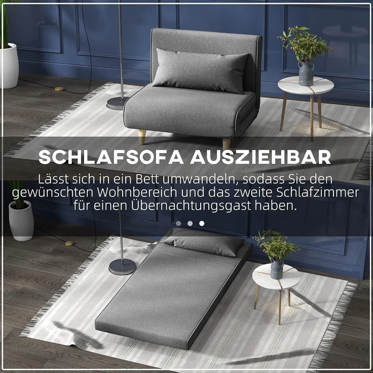 HOMCOM Relaxsessel mit Bettfunktion, verstellbare Rückenlehne, Leinenimitat, Tannenholz, Grau, 94 x 78 x 80 cm – Bild 4