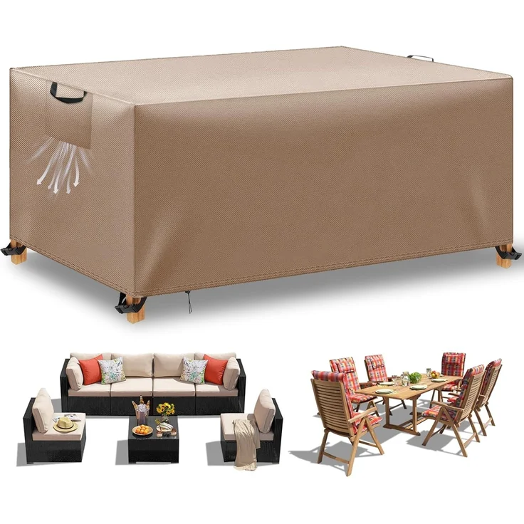 WUAYAMI Gartenmöbel Abdeckung wasserdichte Abdeckplane Gartenmöbel Winddicht Anti-UV Schwerlast 420D -Oxford Gewebe für Sitzgruppe Gartentische Terrassenmöbel Khaki, 180 x 120 x 74 – Bild 1