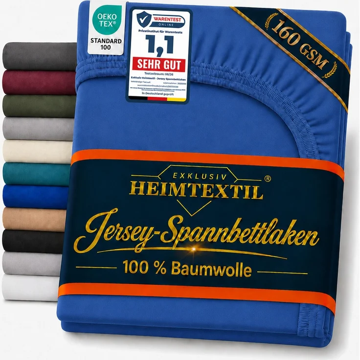 EXKLUSIV HEIMTEXTIL Jersey Spannbettlaken Deluxe 90 x 200 cm Royalblau 160 GSM, 100% Baumwolle Öko - Tex Zertifiziert Bed-Sheet Bettlaken Spannbetttuch Topper Leinentuch – Bild 1