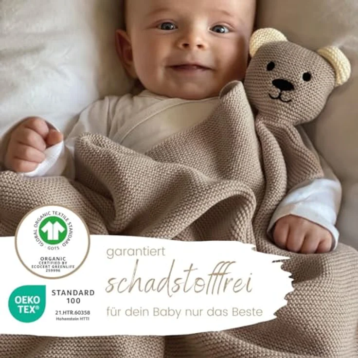 Babydecke DIKOS® Babydecke SCHMUSE-Bär Baby Geschenk Mädchen Junge Geschenkset, DIKOS, Geschenk zur Geburt, PREMIUM Qualität, 100 % BIO Baumwolle, nachhaltig – Bild 4