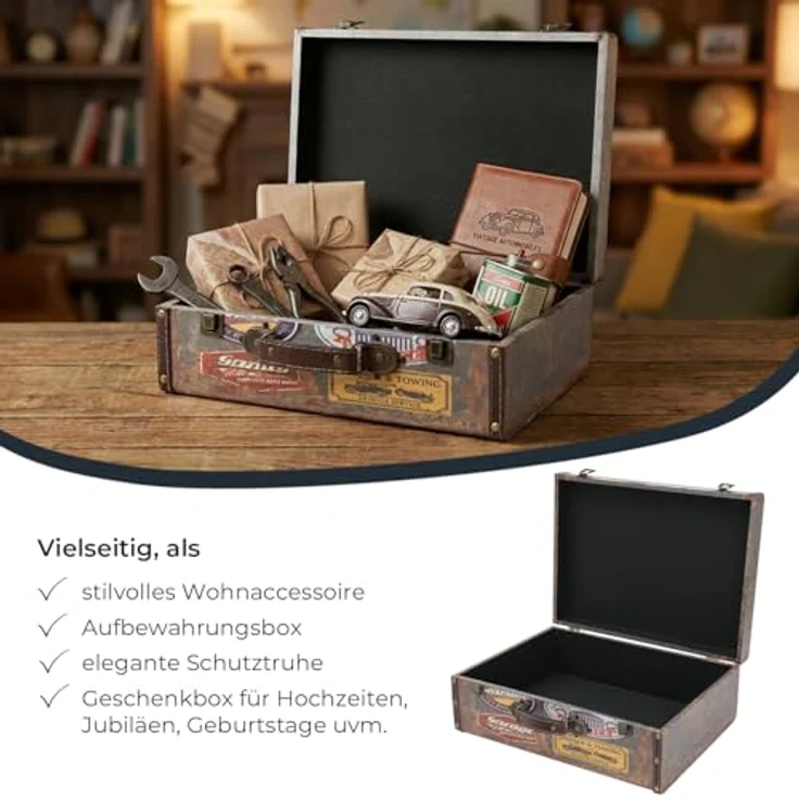 HMF Aufbewahrungsbox Handgefertigter Vintage Koffer aus Holz, Deko Koffer (versch. Größen), Geschenkkoffer im Garagen Design – Bild 4