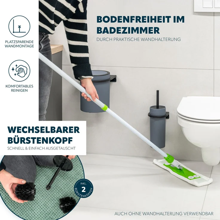 bremermann Bad-Accessoires Set SAVONA 4tlg. bestehend aus 1x Seifenspender, 1x Becher, 1x WC-Garnitur, 1x Kosmetikeimer aus Kunststoff in Grau – Bild 3