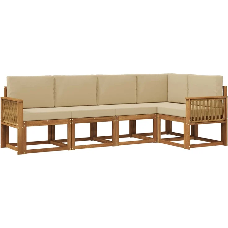 vidaXL Outdoor-Sofagarnitur 5 stk. 5-Sitzer Natur und Beige 3385219 – Bild 2