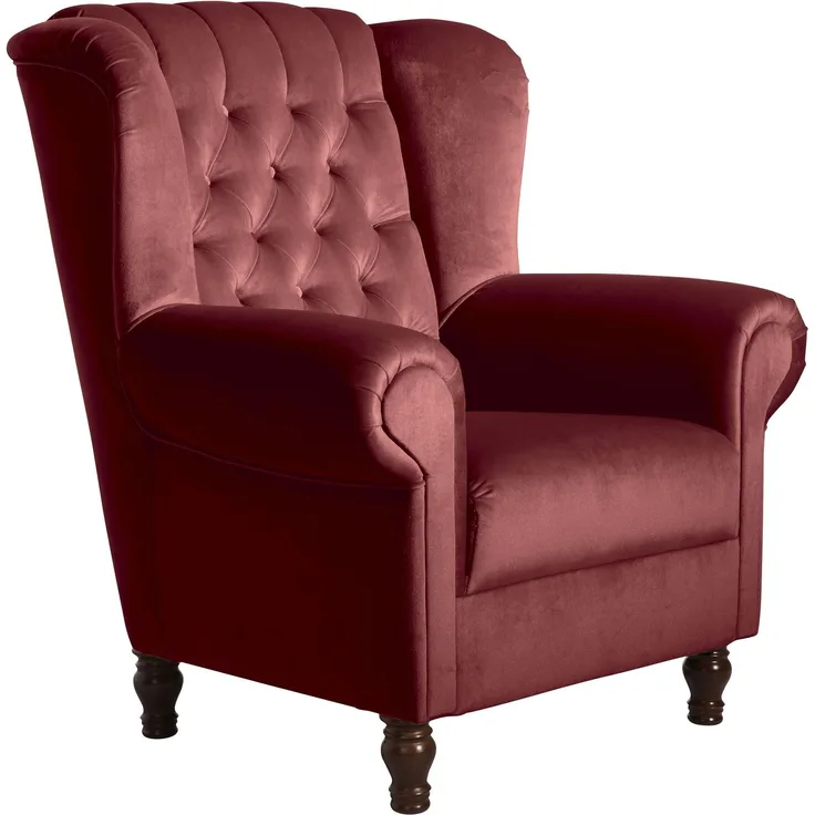 Ohrenbackensessel Katreen Bezug Samtvelours Buche nussbaum dunkel / ziegel 22823