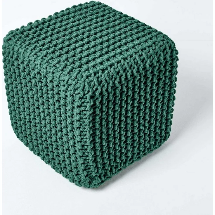Homescapes Pouf Gestrickter Sitzwürfel 100% Baumwolle, tannengrün – Bild 2