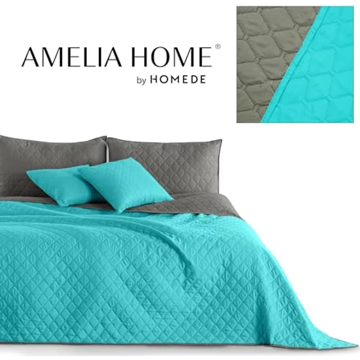 DecoKing Tagesdecke Bettüberwurf mit Uni Wendedesign leichte Allzweckdecke Wohndecke, Wendedesign, Zweifarbig, Steppung – Bild 5