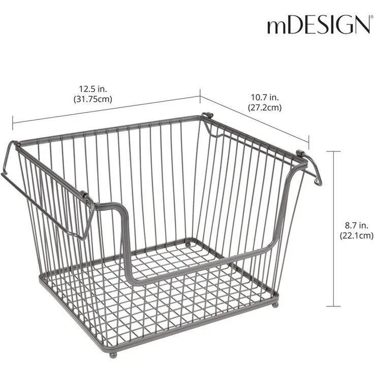mDesign Ablagebox Gitterbox Aufbewahrungskorb 6er Set Henkel Metall Graphit – Bild 2