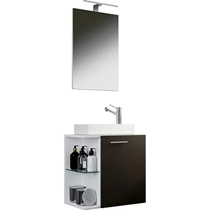 VCM Waschplatz "Hausa", Badmöbelset 3 tlg. für Gäste-WC mit Spiegel und Keramikwaschbecken, Weiß