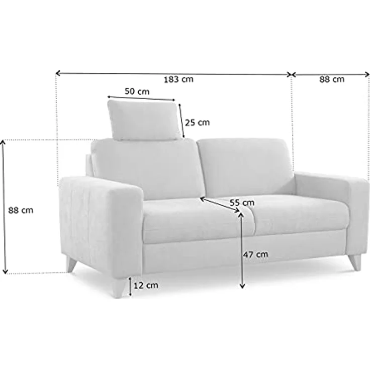 CAVADORE 2,5-Sitzer Sofa Lotta / Skandinavische 2,5er-Couch mit Federkern, Kopfstütze und Holzfüßen / 183 x 88 x 88 / Webstoff, Hellgrau – Bild 6