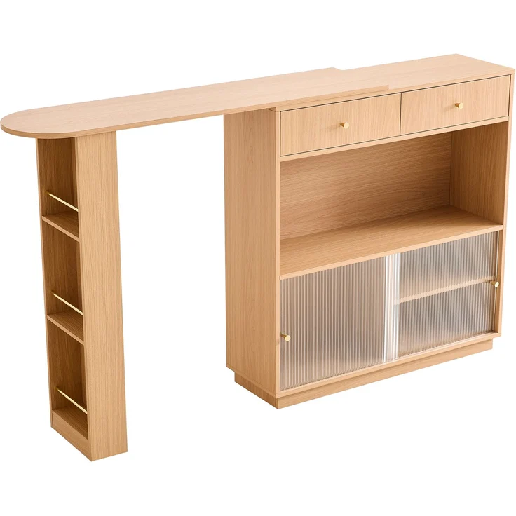 Bartisch mit 360° drehbarem Regalmodul, 120-183×30×100 cm, mit Stauraum und LED-Beleuchtung – Bild 6