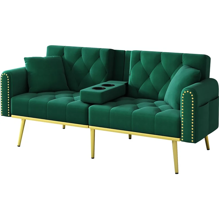 Merax Schlafsofa 2-Sitzer-Sofa mit Liegefunktion, drei verstellbaren Neigungswinkeln und Getränkehalter, Grün – Bild 10