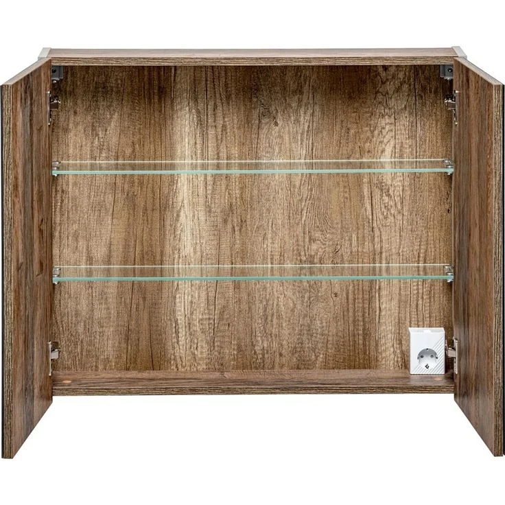 Spiegelschrank 80cm mit LED PUEBLA-56-TAUPE in taupe mit Vintage Oak Nb. B/H/T ca. 80/65-75/17 cm – Bild 4