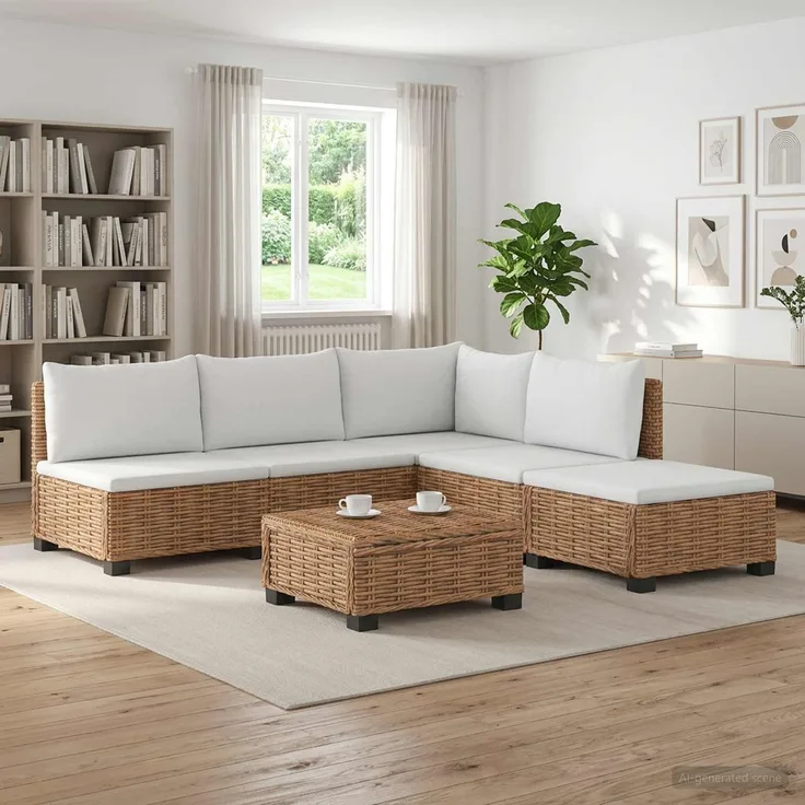vidaXL 6 Stk. Rattan-Lounge-Set mit Kissen GENDT Naturrattan Natur 3429870