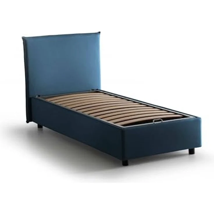 Talamo Italia - Einzelbett Cira, Bettkasten mit Stoffbezug, 100 % Made in Italy, Öffnung vorne, geeignet für Matratzen 90x200 cm, Blau – Bild 3