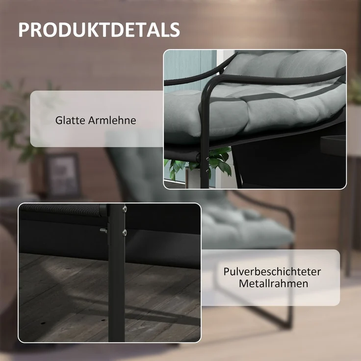 Outsunny Gartensessel, Stahl, Polyester, Grau, 62L x 110B x 88H cm – Bild 5