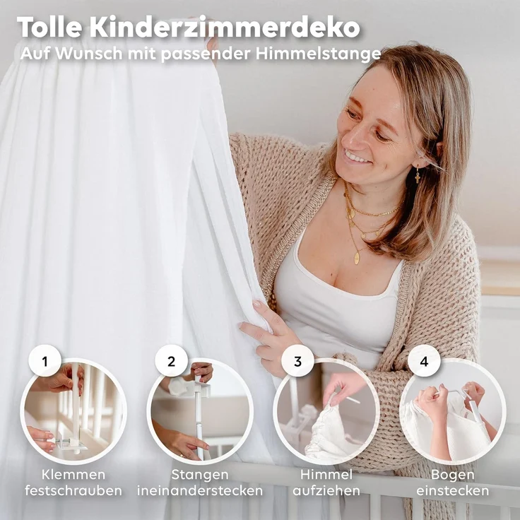 lilimaus Betthimmel Handgefertigter Musselin Betthimmel aus 100% Baumwolle für Babybett, Stoffhimmel für Babybett-Deko im Kinderzimmer und Spielzimmer – Bild 4