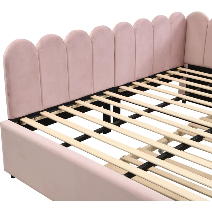 ZUBALIYA Schlafsofa 140x200 cm, Ausziehbett, mit Polsterstoffbezug, Rosa, ohne Matratze – Bild 17