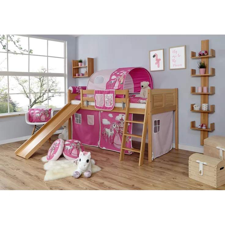 Ticaa 'Ekki' Rutschbett Country Buche Natur inkl. Textilset 'Horse-Pink'