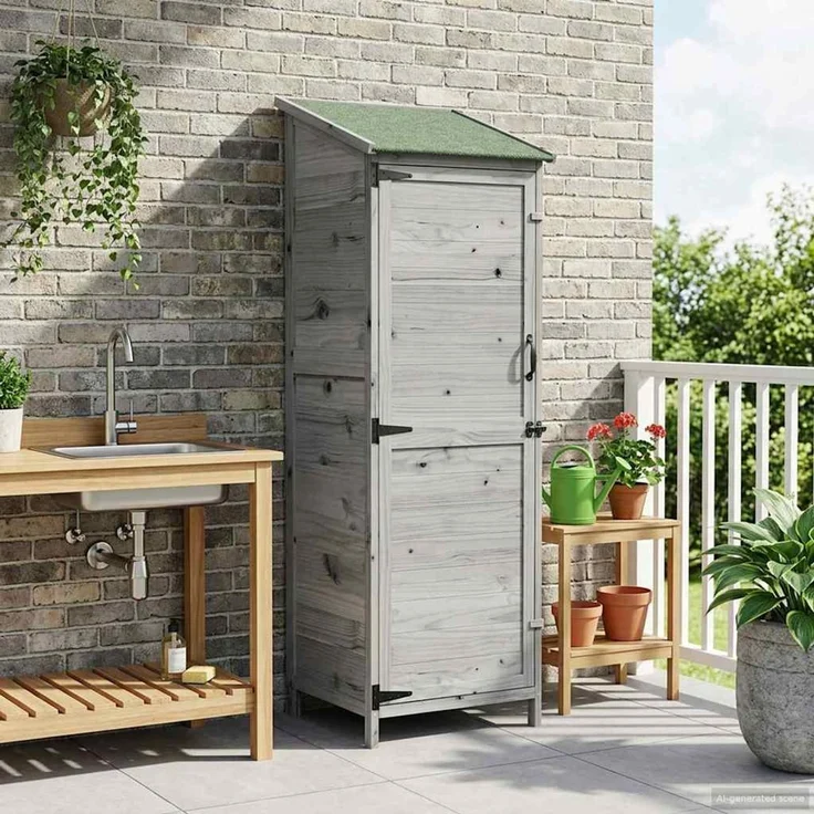 vidaXL Gartenschuppen Grau 59,5 x 56 x 176,5 cm Massivholz aus Fichte 42033446 – Bild 3
