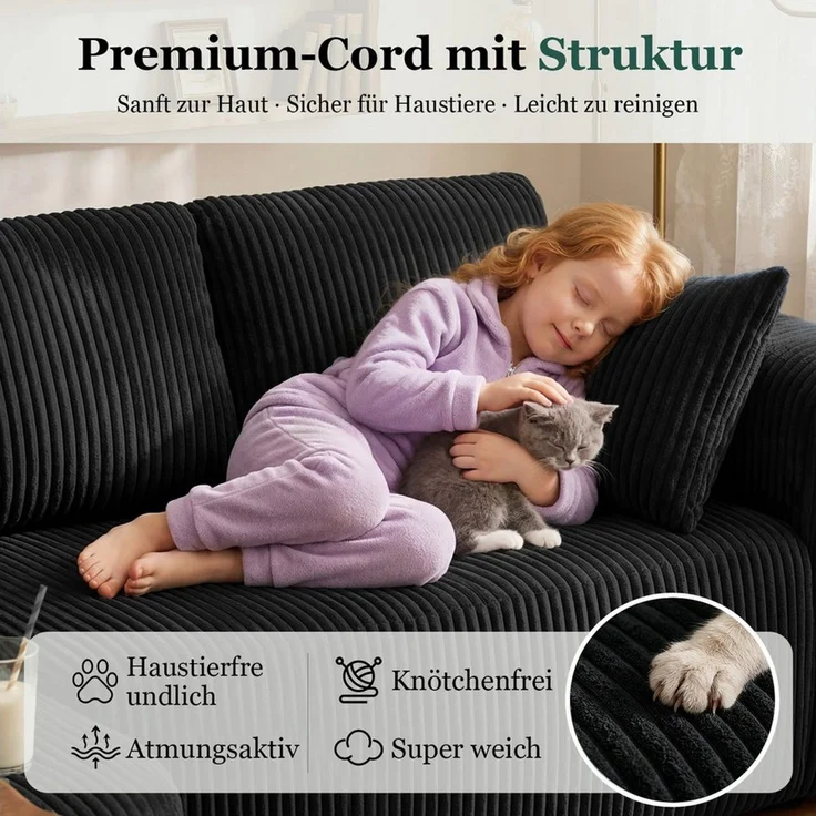 COMHOMA Sofa Ecksofa mit Schlaffunktion, Corduroy Modulares Boneless Couch, mit Chaiselongue, L-Form Schlafsofa, Sektionssofas mit Kissen & Seitentaschen – Bild 3