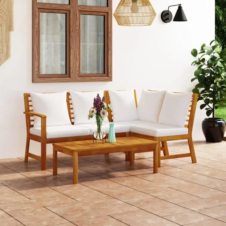 vidaXL 4-tlg. Garten-Lounge-Set mit Auflagen Creme Massivholz Akazie 3057771
