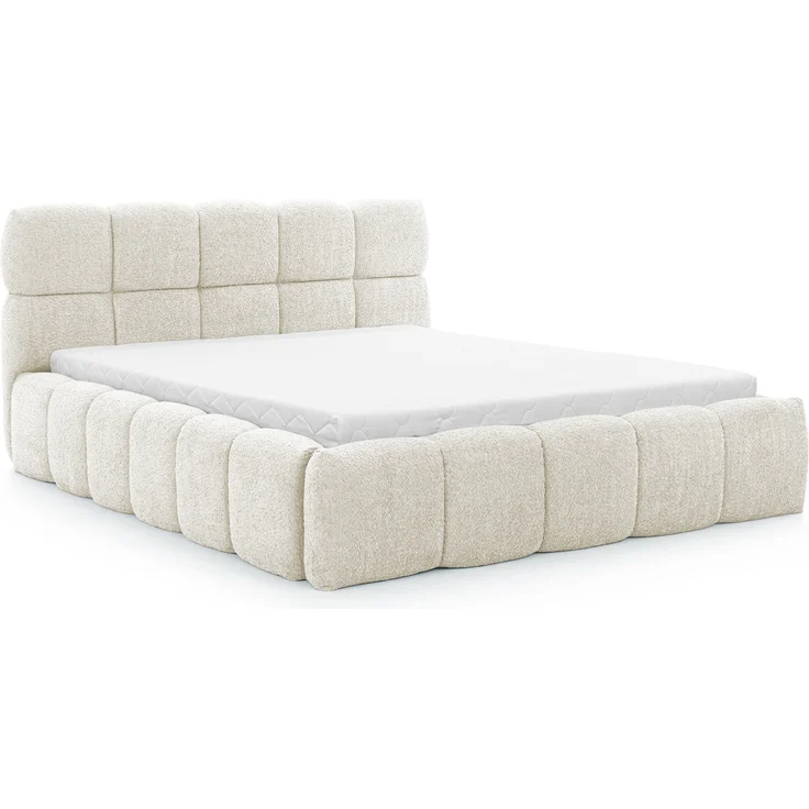 MEBLINI Polsterbett 160x200 mit Lattenrost ohne Matratze - SALERNO - Weiß Milch Boucle - Bubble Bett - Cloud Bett - Marshmallow Bed - Kopfteil Bett mit Stauraum – Bild 2