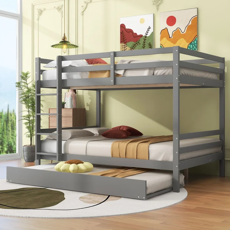 Etagenbett 140x200 mit Ausziehbett, Kiefernholz, Kinderbett Doppelstockbett mit Treppe, platzsparendes Hochbett Gästebett – Bild 3