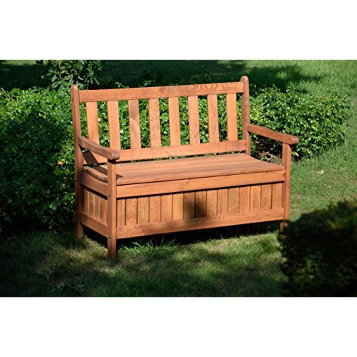 Dobar Gartenbank 2-Sitzer aus geöltem Kiefernholz in Braun mit Stauraum, 89 x 115 x 58 cm, FSC®-zertifiziert – Bild 2