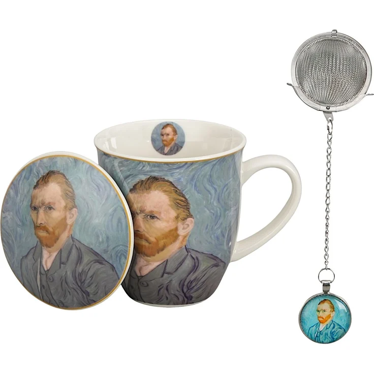 DUO ART GALLERY Becher 400 ml mit Teesieb PORTRAIT OF Van Gogh, New Bone China Porzellan – Bild 2