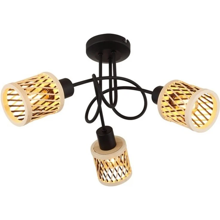 NOWA LED Deckenleuchte MALI, ohne Leuchtmittel, Deckenlampe schwarz Bambus naturfarben Wohnzimmer Flur – Bild 4