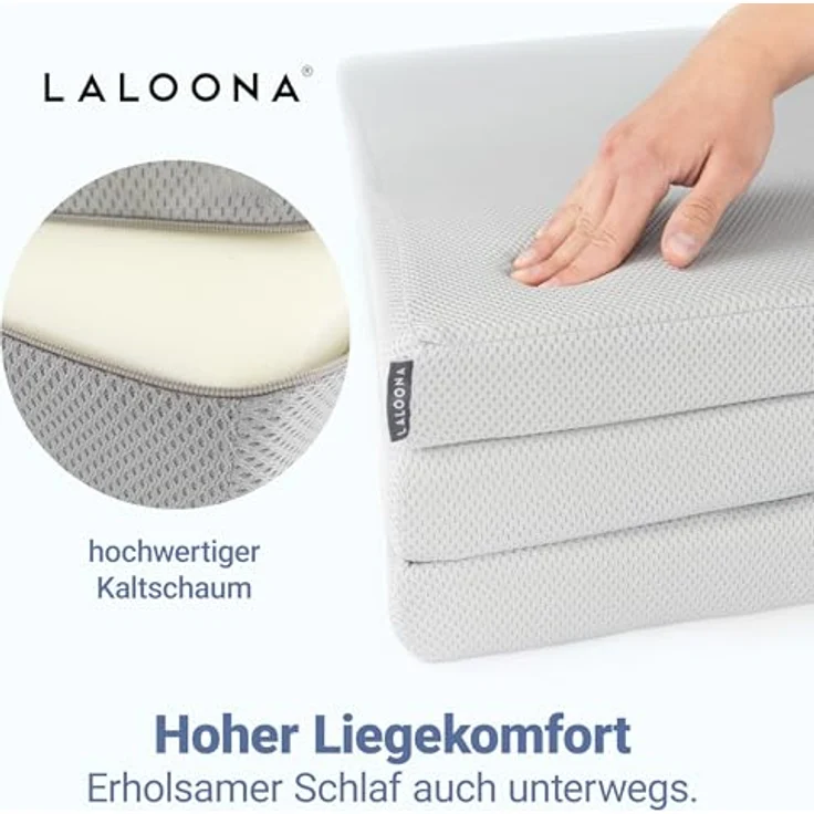 LaLoona Reisebett-Matratze Grau, 60x120 cm, atmungsaktive Faltmatratze mit 5 cm Kaltschaumkern – Bild 3
