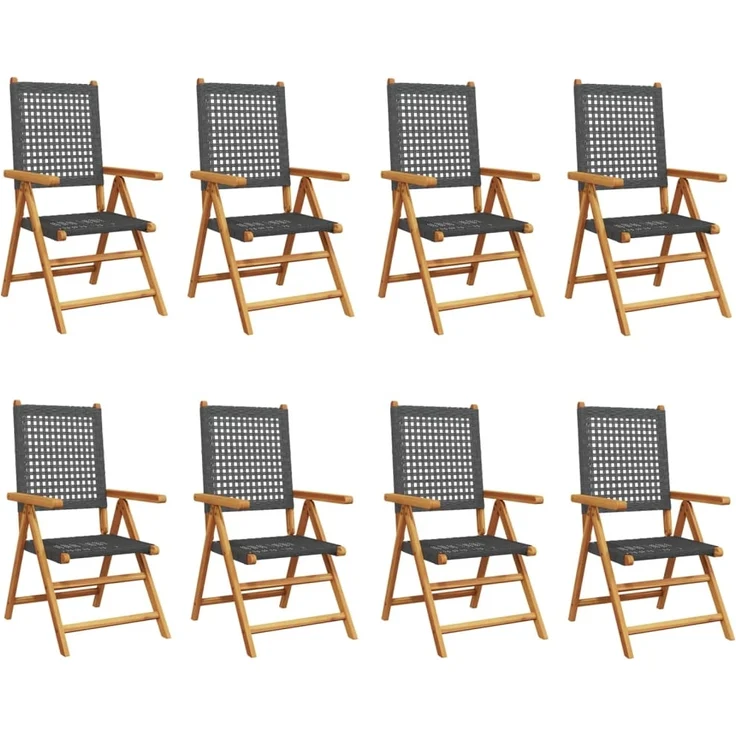 vidaXL Gartenstuhl Verstellbar 8 Stk. Schwarz Poly Rattan Massivholz 3214522 – Bild 1