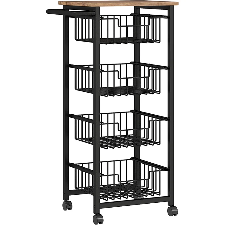 Küchenwagen 49,5x31x91 cm mit 4 ausziehbaren Körben und Arbeitsplatte, Eiche – Bild 4