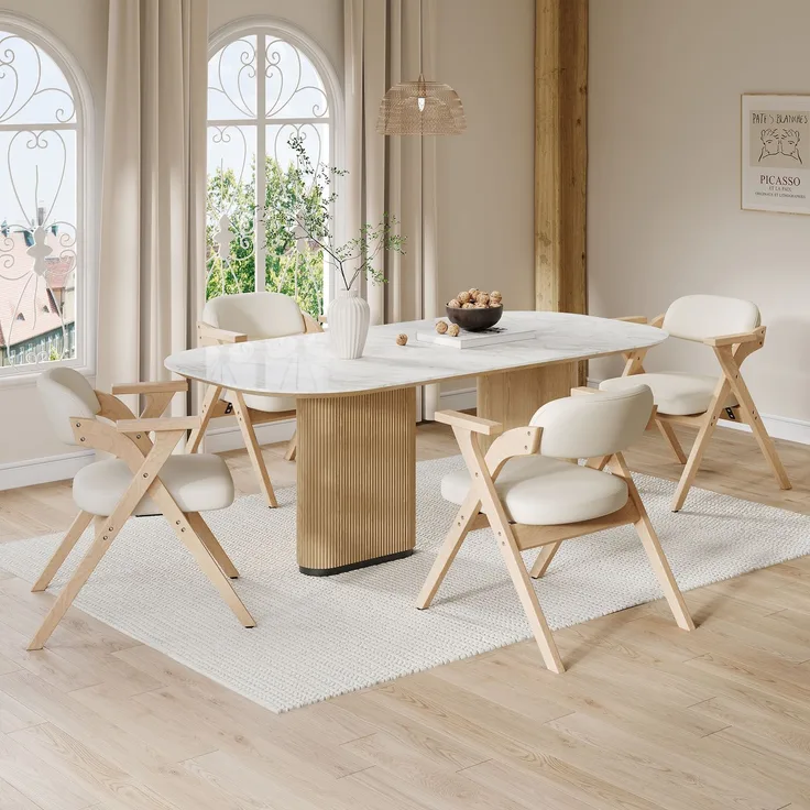 4 klappbare Esszimmerstühle, Esszimmerstühle aus Massivholz, bequem und atmungsaktiv, faltbar und verstaubar, geeignet für Esszimmer, Wohnzimmer, Café, moderner Stil, Leinen, Beige--Beige--63.5x66.5x76cm--YOUDENOVA
