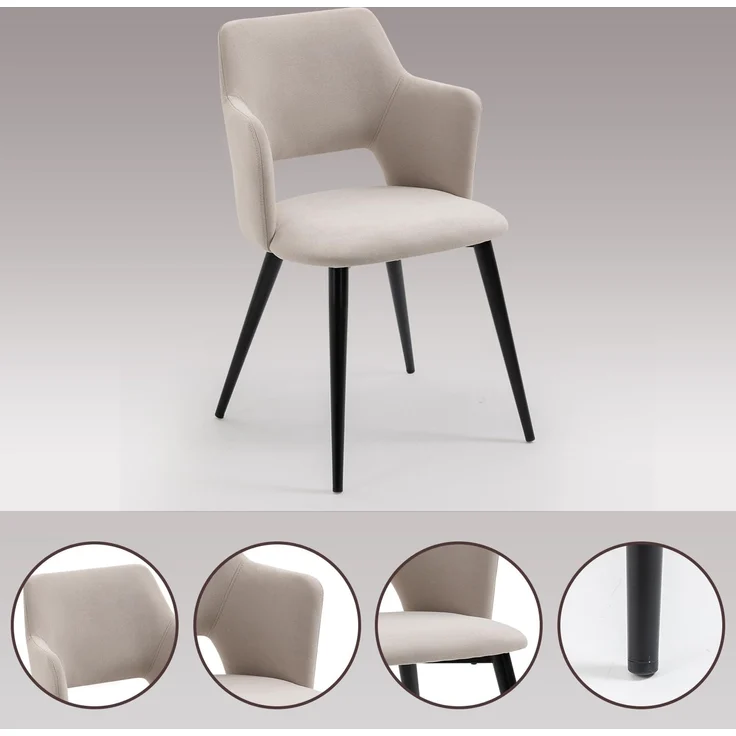 MEUBLE COSY Esstisch mit 6 Esszimmerstühle, Essgruppen, 7er-Set, Ausziehbarer Esstisch, Küchentisch mit 6 Essstühlen, Stahlgestell, für Esszimmer Küche Wohnzimmer, Schwarz + Beige – Bild 3