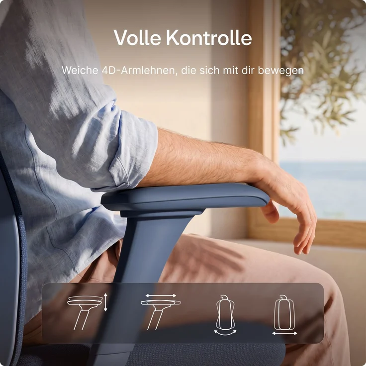 Desktronic Bürostuhl Verstellbarer Ergonomischer SitOne, Blau 4-Dimensional Armlehne, Integrierte 4-Wege-Lendenwirbelstütze – Bild 4