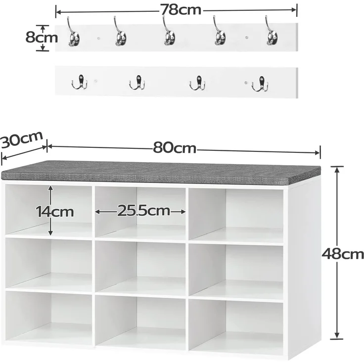 Hoobro GARDEROBE Weiß Holzspanplatte , Schuhbank mit 9 Fächer (H 30 x T 48 x B 80 cm) – Bild 3