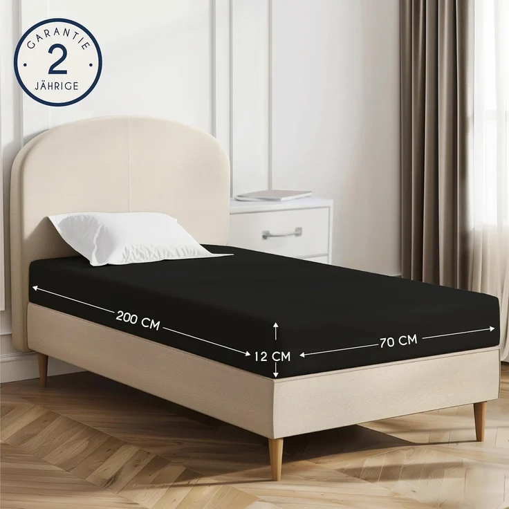 Dreamzie - Spannbettlaken 70x190/200cm - Baumwolle Oeko Tex Zertifiziert - Schwarz - 100% Jersey Spannbetttuch 70x190/200 – Bild 2