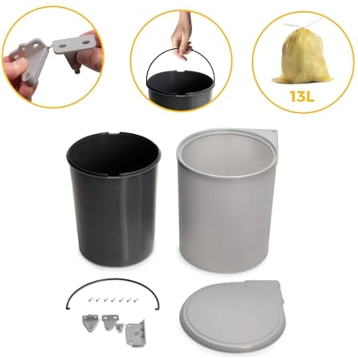 emuca 8035821 Abfalleimer 13 Liter ab 40 cm Schrankbreite, Kunststoff grau – Bild 5