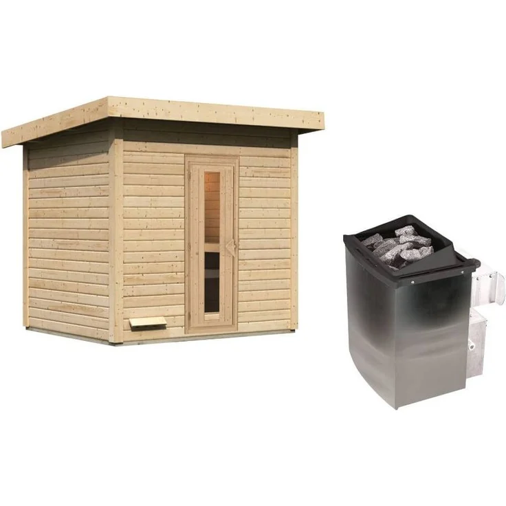 Karibu Sauna Hytti 3 naturbelassen mit 9 kW Ofen mit integrierter Steuerung – Bild 2