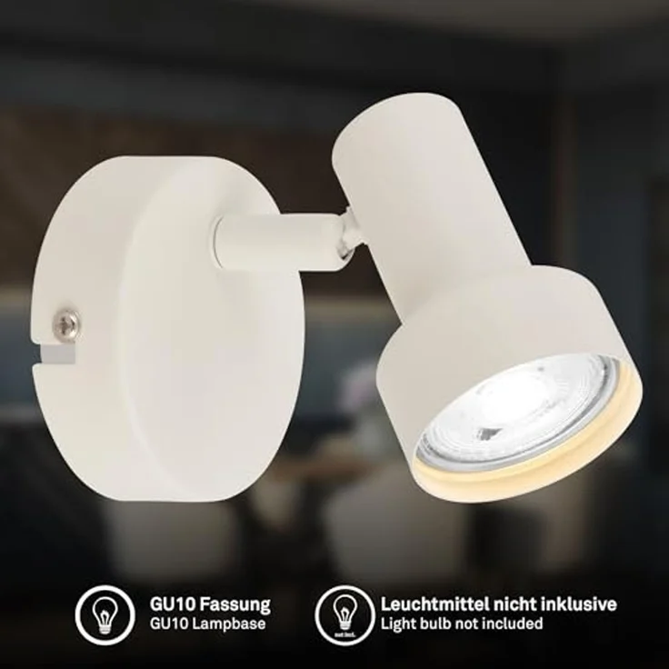 BRILONER - Wandleuchte innen schwenkbar, GU10 Fassung, max. 9W, Leselampe, Wandlampe innen, Wohnzimmerlampe, Lampe, Küchenlampe, Flurlampe, Schlafzimmer, Wandbeleuchtung, 8x10,5 cm, Altweiß – Bild 2