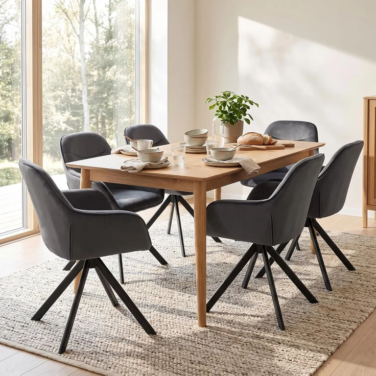 GOEURVANT 1370 Esszimmerstühle 4er-Set mit Armlehnen, 360° Drehbar, Samt - Dunkelgrau – Bild 8