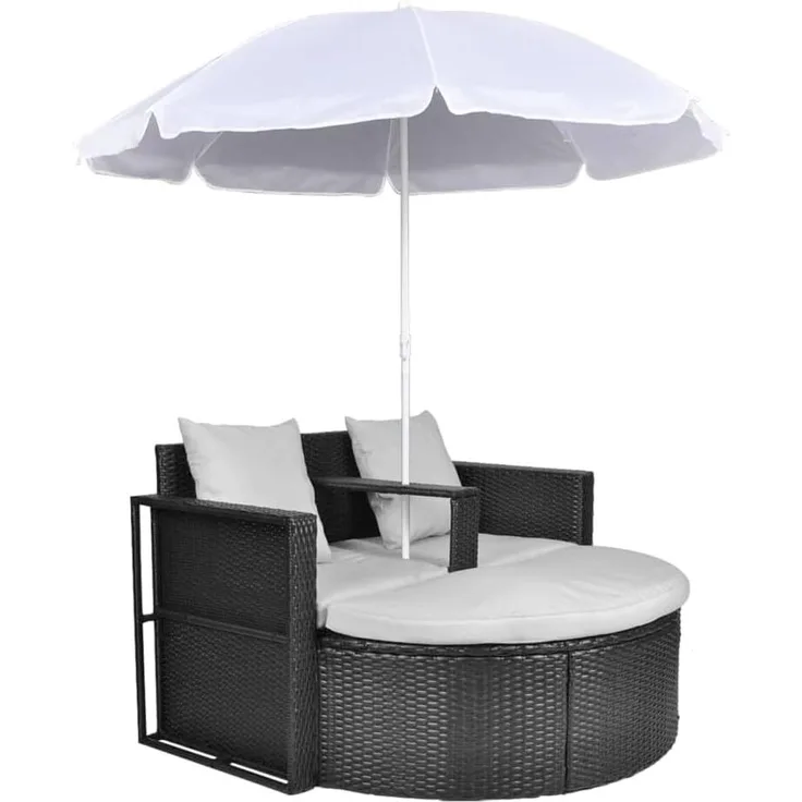 vidaXL Gartenbett mit Sonnenschirm Braun Poly Rattan 40735