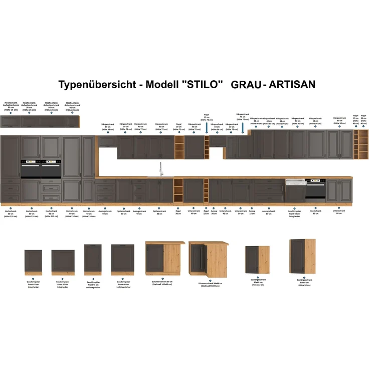 Frontblende für integrierten Geschirrspüler 45 cm Stilo Grau + Eiche Artisan – Bild 2
